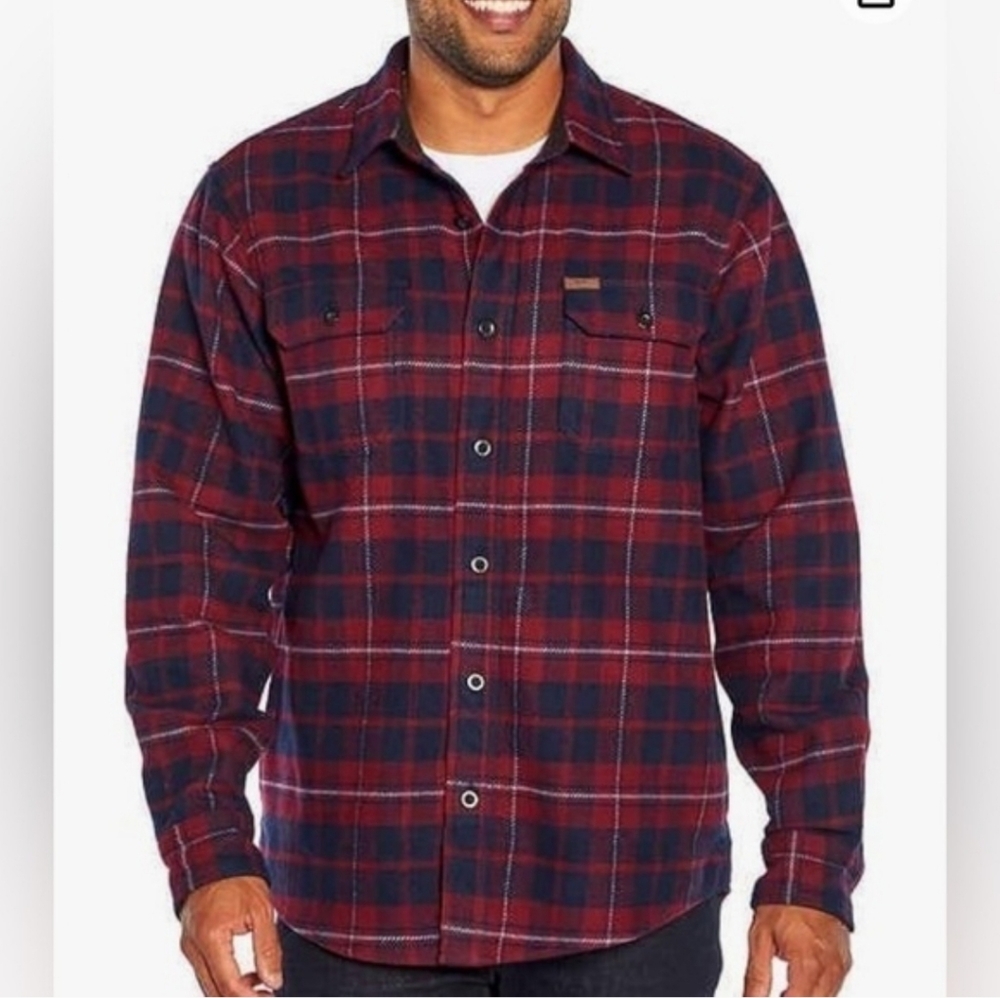 ORVIS Mens XL Plaid Flannel Shirt Jacket Heavyweight Long Sleeve Button Up Red